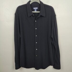 Vintage Lands End 100% Cashmere Button Up Shirt Mens XL Black Preppy Sweater